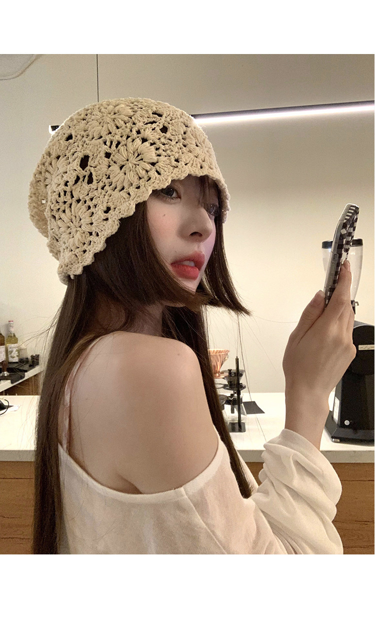 A collection of Japanese-style hand-woven headscarves, thin, hollowed-out woolen hats for women, and retro and artistic knitted hats pic 9