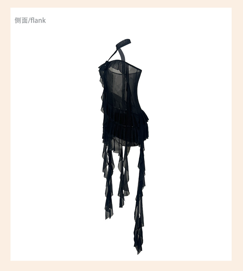 菲韵挂脖网纱飘带性感睡裙多色透视诱惑修身设计女士情趣睡衣975详情18