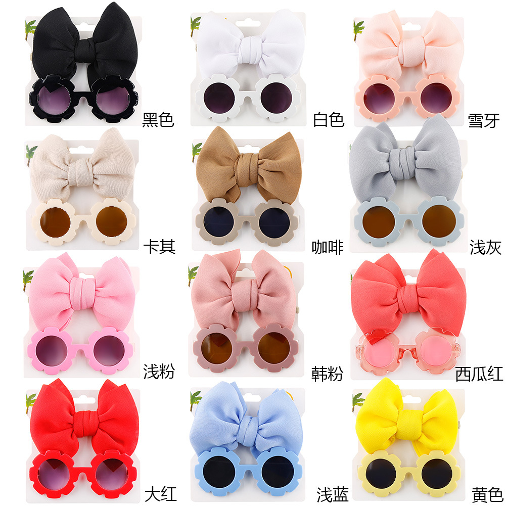跨境儿童太阳花遮阳墨镜头带组合宝宝太空棉蝴蝶结发带头饰两件套详情13