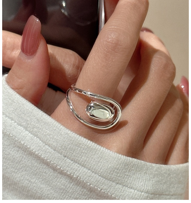 S925 sterling silver Korean version niche design simple oval retro ring, Korean style fashionable and individual ring wholesale pic 5