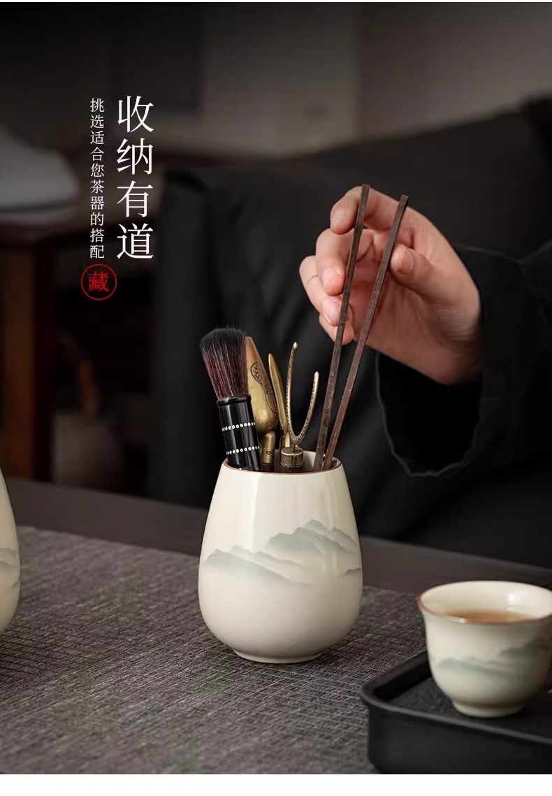 Ru Kiln Gongfu tea set, home living room ceramic tea pot, lid, bowl and tea cup complete set, office high-end tea brewing utensils pic 14