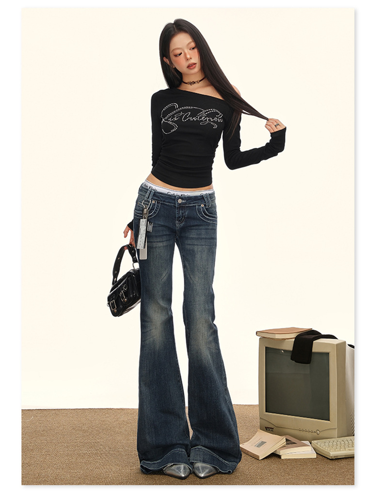 Low-waisted, slightly flared jeans for women in the autumn of 2025 - a versatile, retro, stretch, slimming flared pants for American hot girls. Wholesale pic 15
