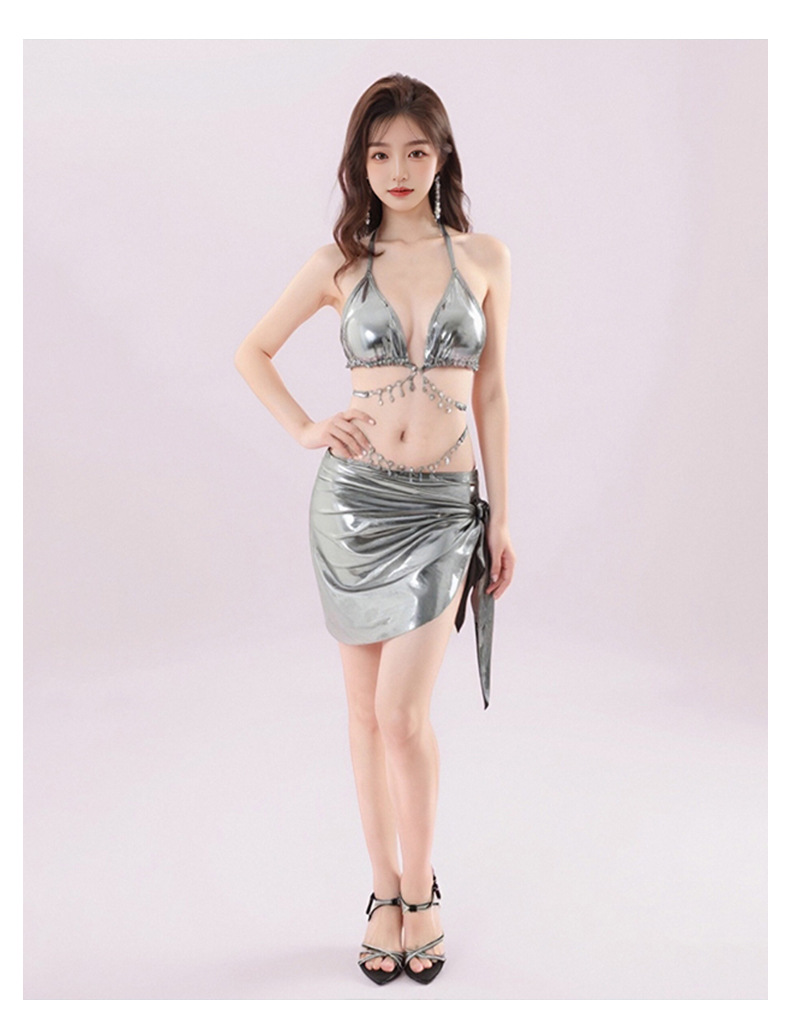 性感挂脖亮面比基尼女带链条分体泳衣套装度假海边游泳显瘦泳装125086详情11