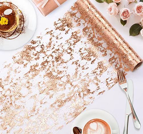 亚马逊跨境爆款烫金箔网眼桌旗节日派对婚礼装饰材料轻奢金色桌旗详情23