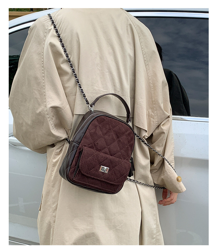 时尚小香风菱格链条女包新款绒面双肩包小众百搭手提包儒雅休闲包详情13