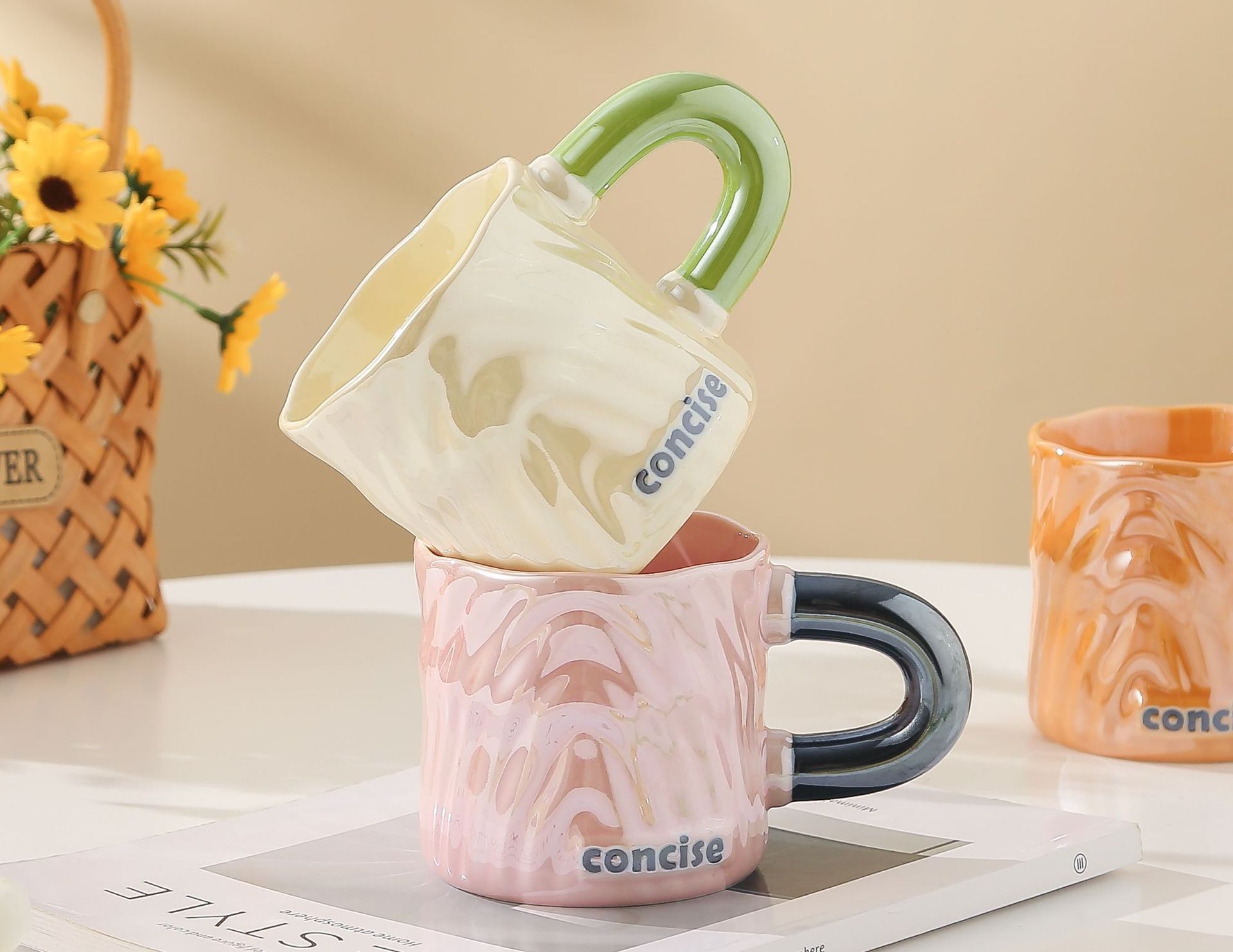 创意伴手礼品树纹陶瓷杯3D立体浮雕炫彩撞色马克杯奶fufu情侣水杯详情3