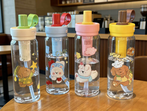 Large-capacity portable handle plastic cup, cute and fun, tea strainer straw cup, anti-drop space cup for male and female students pic 3