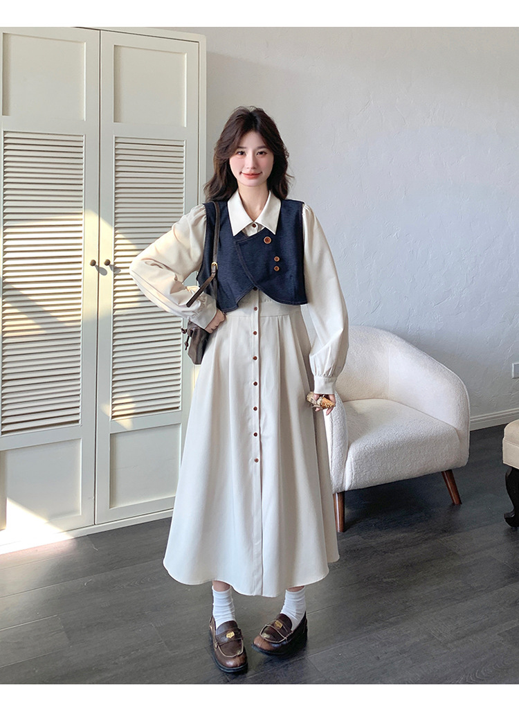 法式气质穿搭牛仔马甲连衣裙套装女2025秋季新款衬衫裙超火两件套详情8