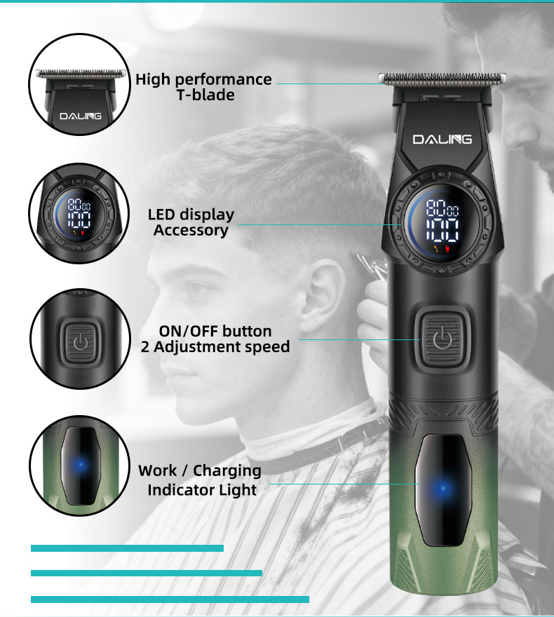DALING darling 1975 retro cabeza de aceite corte de pelo degradado pantalla digital pusher pusher eléctrico grabado USB peluquería pic 4