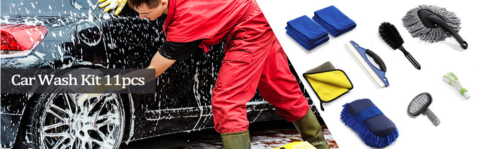 Cross-border source car wash and cleaning set of 10 pieces: car wash sponge, rubber thread, wheel hub brush, glass scraper, car wash brush pic 2