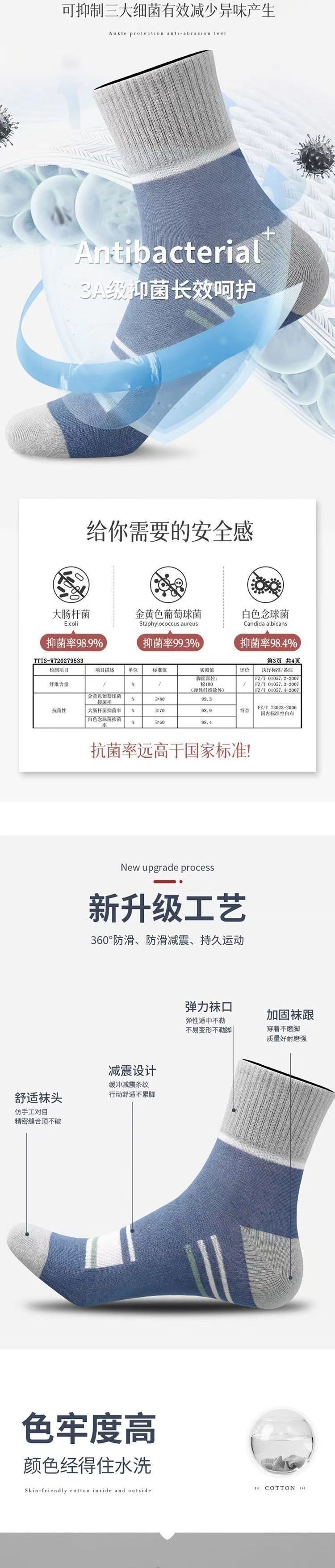 精梳棉袜子短防臭吸汗透气秋冬季厚款中筒袜高棉袜撞色运动男袜详情1