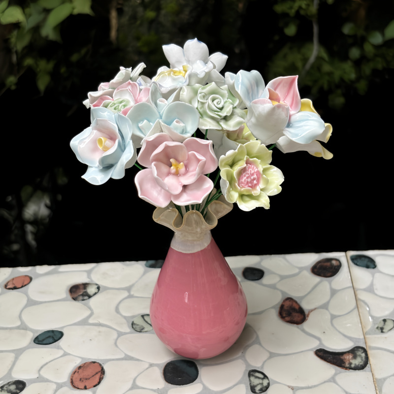 景德镇高温手工陶瓷花朵仿真假花装饰摆件花束DIY手捏陶瓷花永生详情4