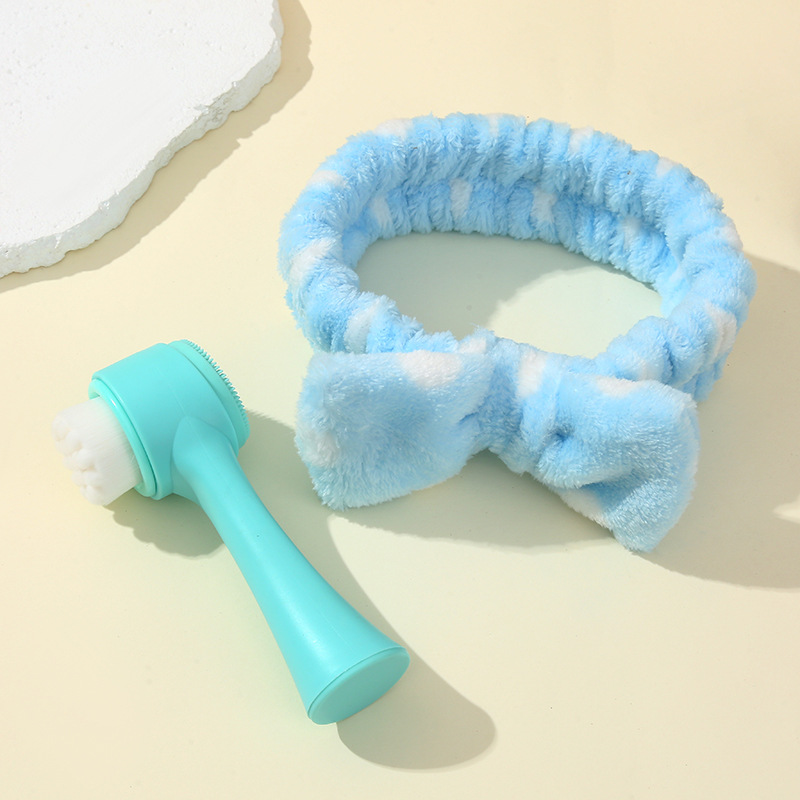 双面洁面刷手动脸部清洁刷去毛孔黑头神器洁面刷珊瑚绒蝴蝶结发带详情6