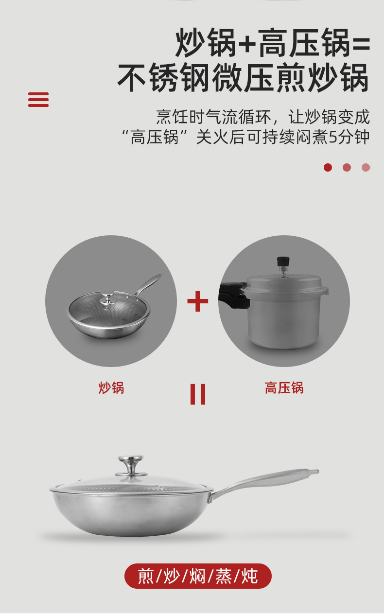 新款现货304不锈钢炒锅不粘锅多层家用平底锅蜂窝炒菜锅通用炒锅详情5