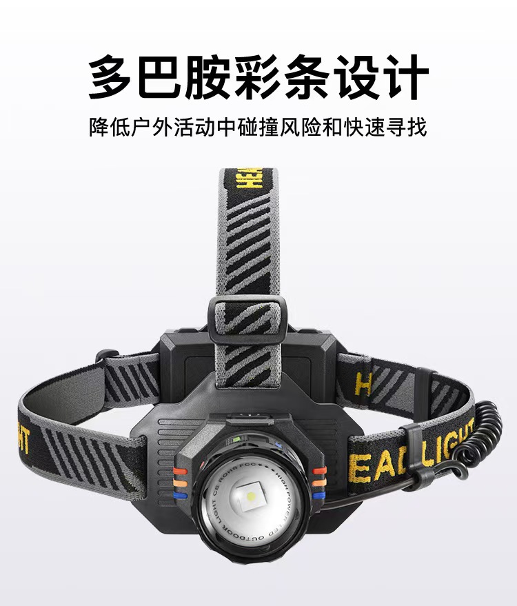 跨境新款白激光强光头灯USB充电户外变焦远射头灯东背部红光警示L详情16