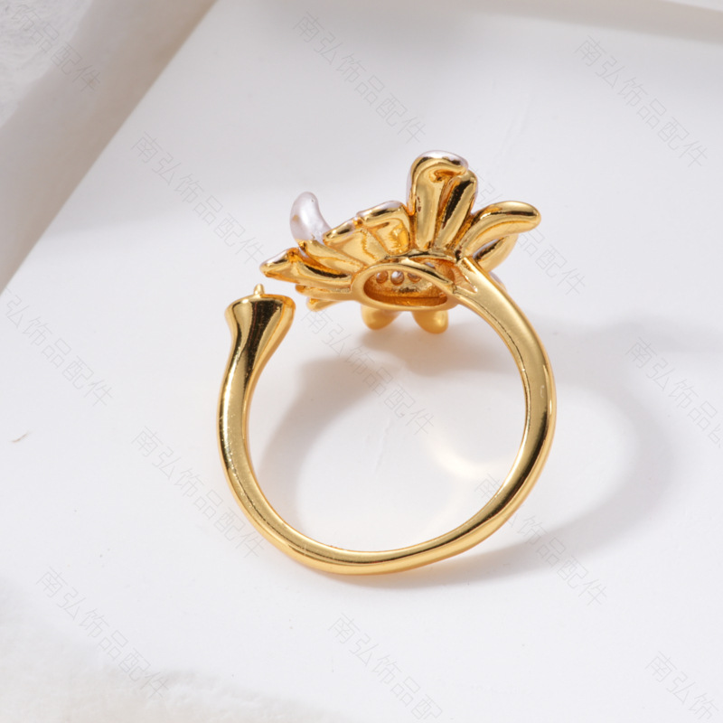 Pearl ring, earneedle pendant, micro-inlaid three-piece set, hollow tray, Daisy oil drip DIY, high-end tulip jewelry pic 9