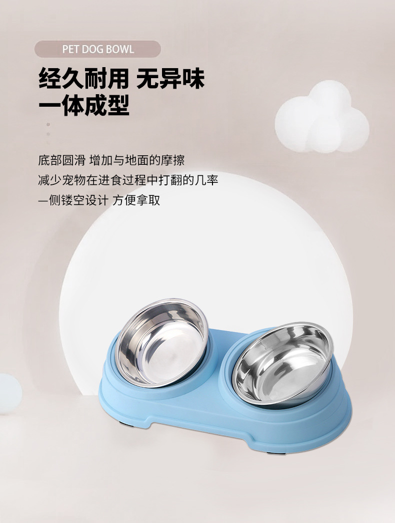 New tilted large double-bowl pet stainless steel dog bowl, pet cat and dog basin in color box pic 5