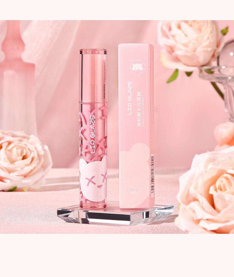 baxi Peach Pink Bear Water Light Mirror Lip Gloss is easy to apply and does not smudge. It is a moisturizing velvet nude pseudo-natural lipstick pic 18
