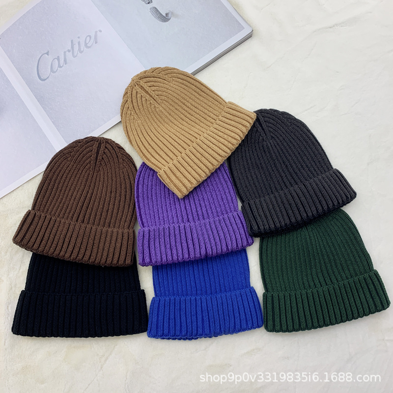 New solid-color, versatile woolen cap for autumn and winter, a fashionable cold cap for European and American export, warm, high-quality, rolled-up, trendy knitted cap pic 13