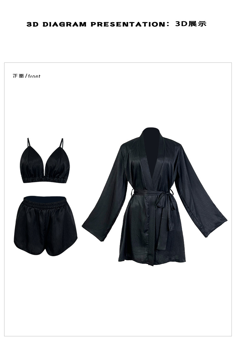 Sexy retro herringbone three-piece home wear, underwear, shorts, bathrobe set, multi-color women's pajamas 1110 pic 17