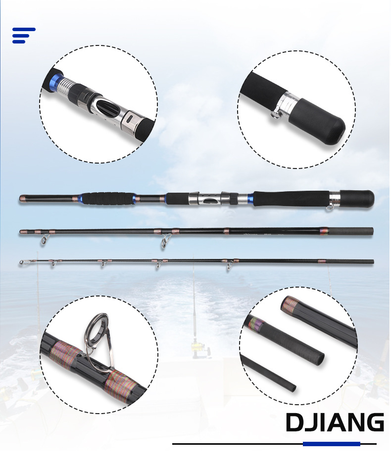典匠三节便携船钓竿超硬路亚竿铁板竿碳素直柄1.8-2.4米海钓船竿详情2