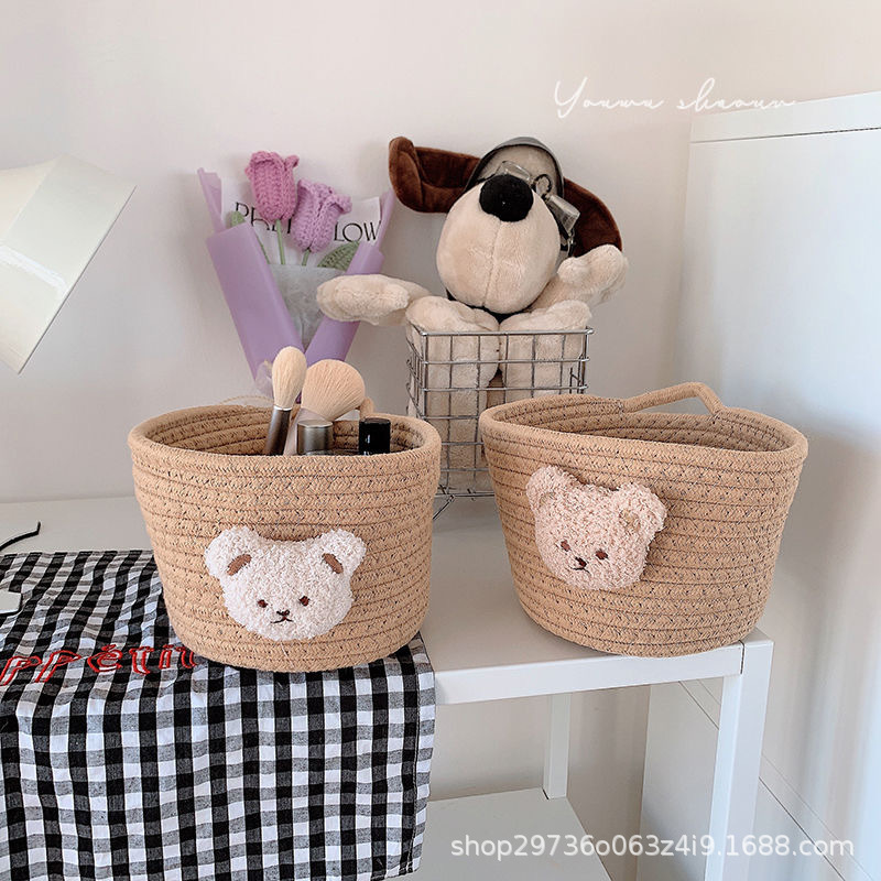 Ins-style cotton rope storage basket, woven bear desktop storage box, miscellaneous items, hair clips, hair bands, makeup brush storage basket pic 3