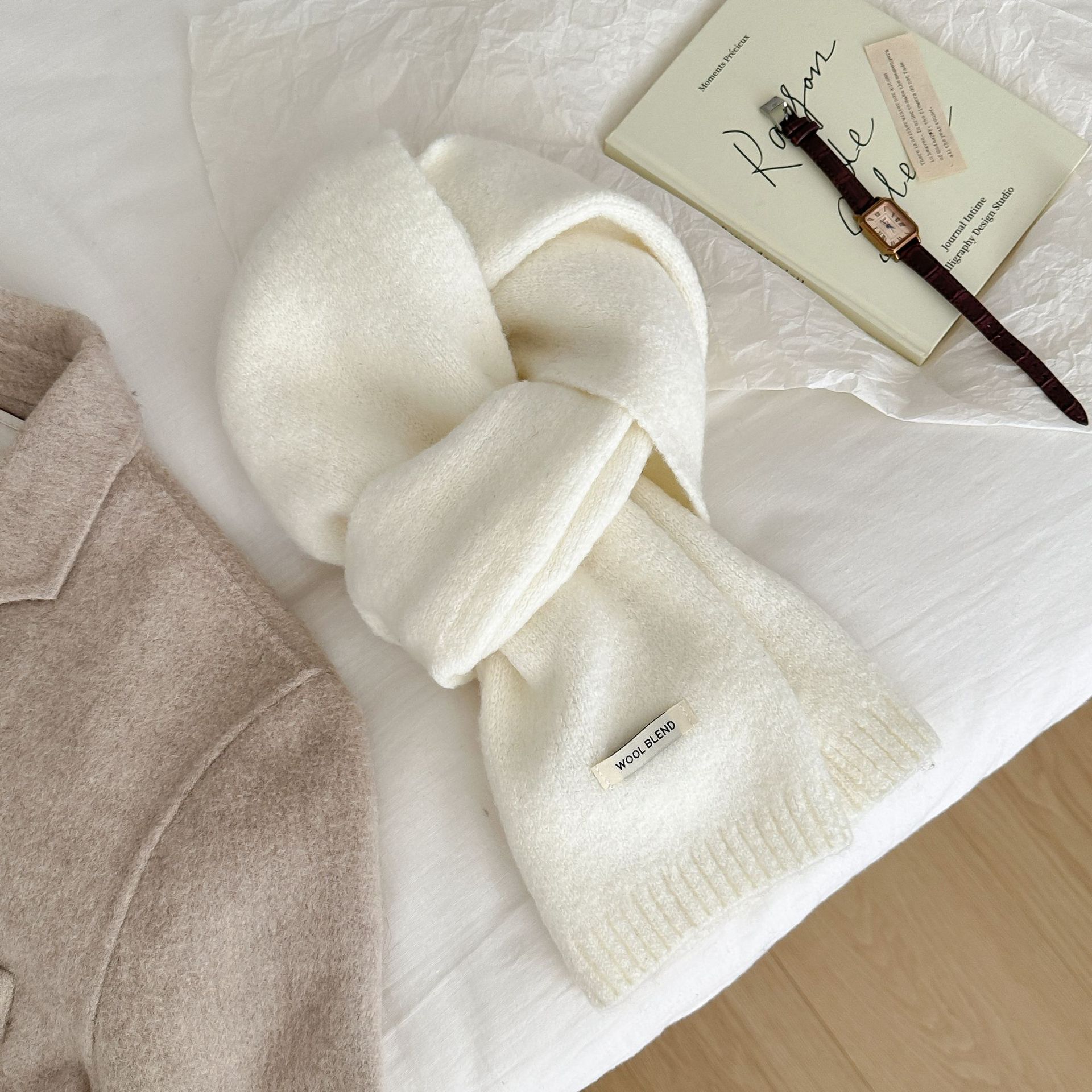 Solid-color wool blend scarf for women, autumn and winter, knitted woolen, warm, Korean-style, versatile, fashionable, fresh and sweet neck pic 39