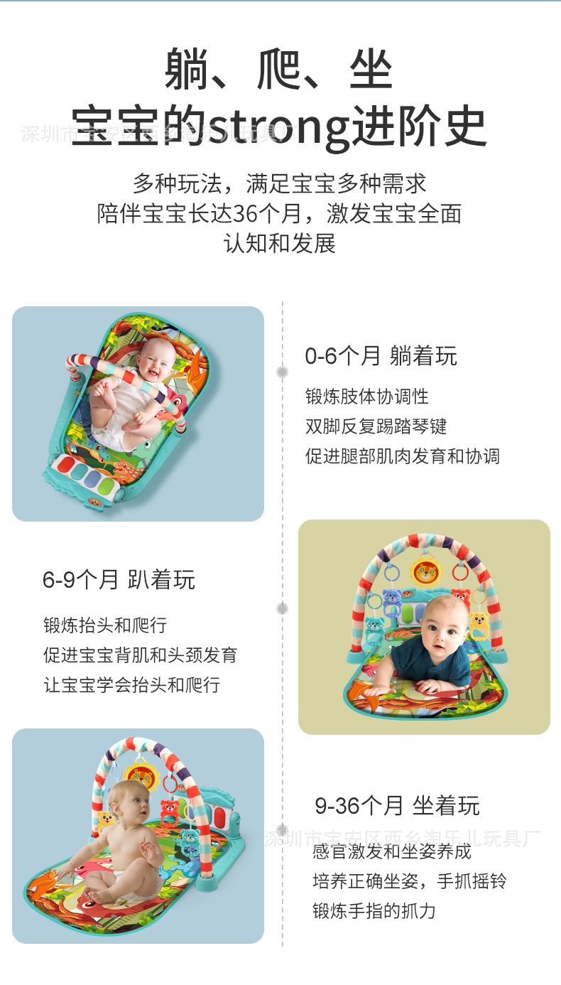 跨境婴儿健身架0-6个月新生儿音乐脚踏钢琴玩具游戏垫宝宝早教详情4