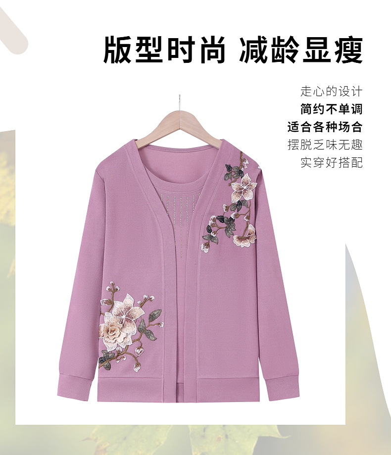 中老年女装春秋装两件套针织衫加肥加大码妈妈装宽松薄款开衫外套详情3