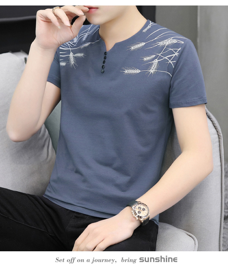 Cool and refreshing ice silk short-sleeved T-shirt for men, V-neck cotton summer thin style 2024 new half-sleeved T-shirt summer top pic 18