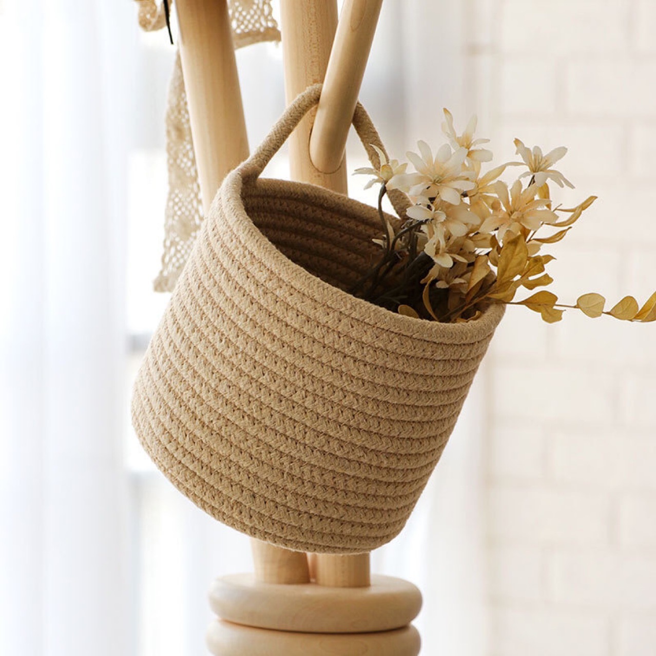 收纳筐壁挂篮棉线编织玄关杂物钥匙折叠桌面置物收纳篮儿童玩具详情3