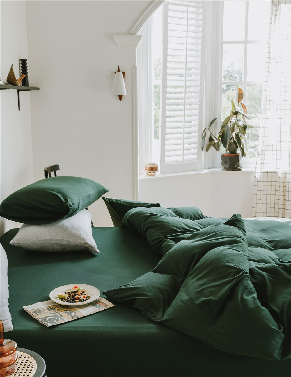 ins Japanese-style solid color all-cotton knitted cotton four-piece set, skin-friendly nude sleeping plain double-layer Indian cotton bed sheet pic 12