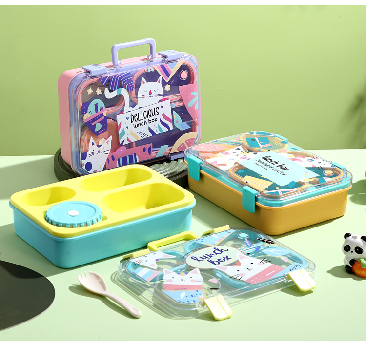 卡通PP塑料四分格饭盒上班族带饭可微波炉餐盒学生食堂打饭便当盒详情15