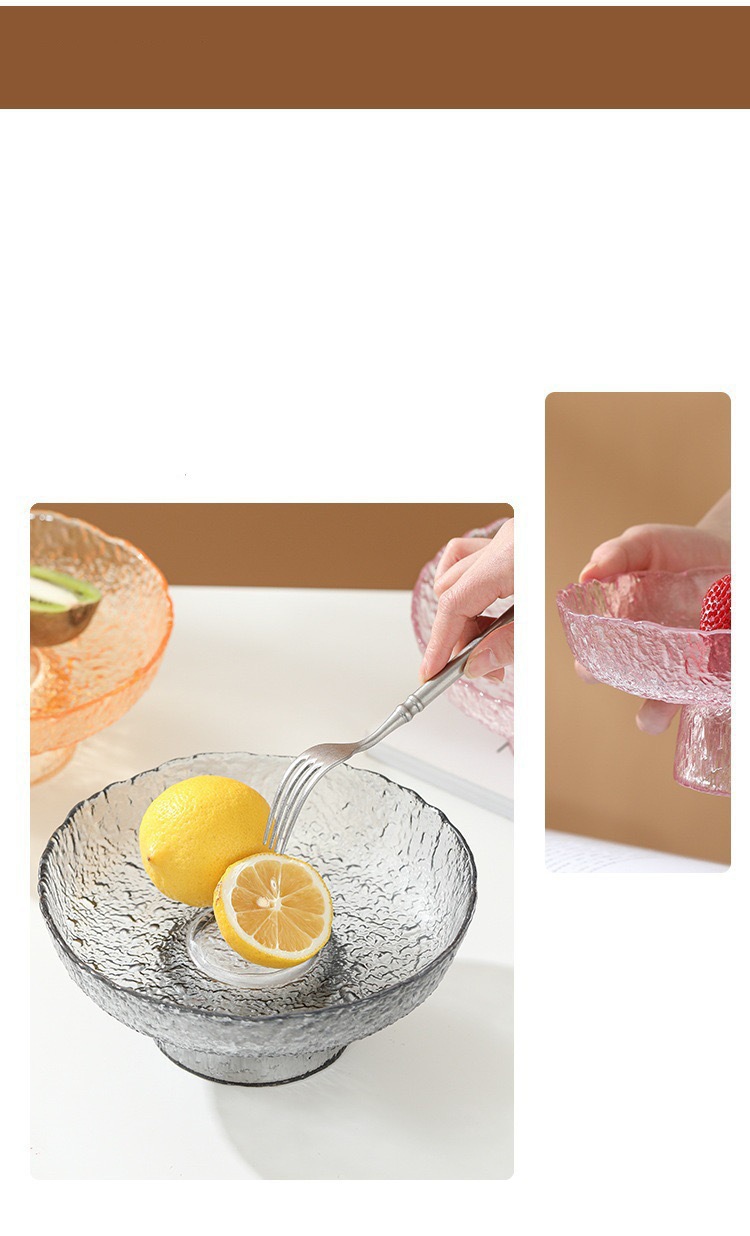 冰露高脚果盘水晶玻璃高颜值锤纹盘子高颜值餐盘水果盘点心盘摆件详情22