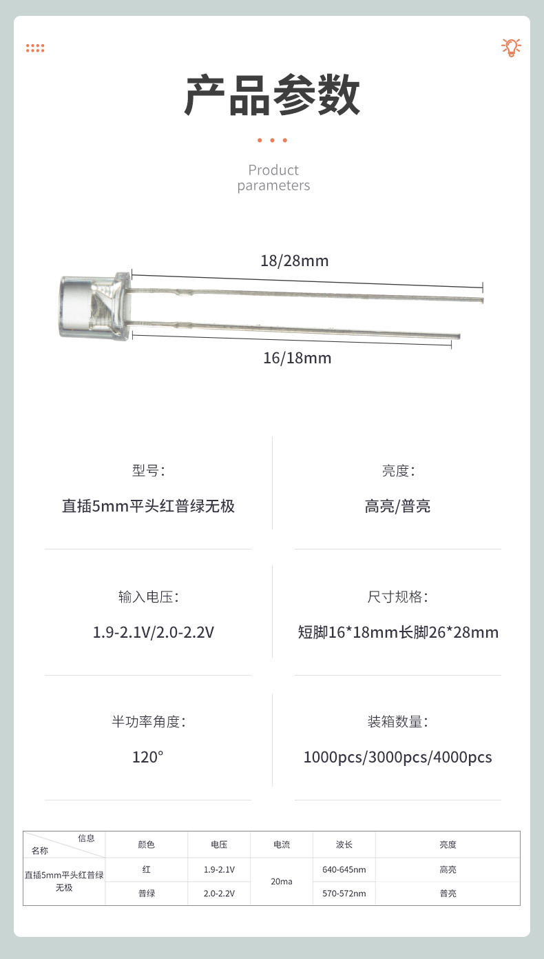 Customized 5mm red and green electrodeless through-hole LED flat head dual-color long and short pin LED beads from the manufacturer pic 5