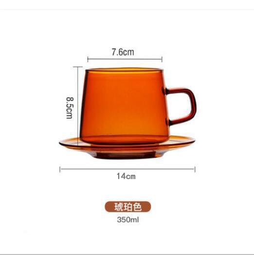 Colored heat-resistant glass water cup, coffee cup and saucer set, suitable for open flame microwave oven, high appearance level, ins light luxury mug pic 13