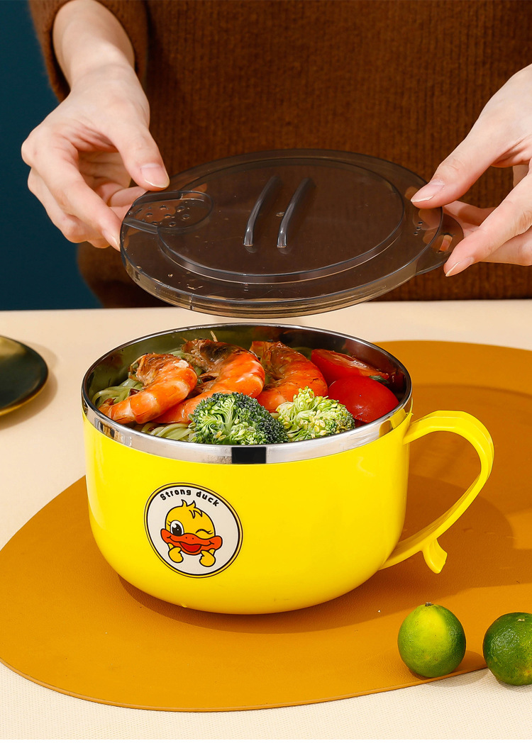 A free shipping instant noodle bowl made of 304 stainless steel with a lid, a large instant noodle bowl, a portable lunch box for student dormitories pic 17