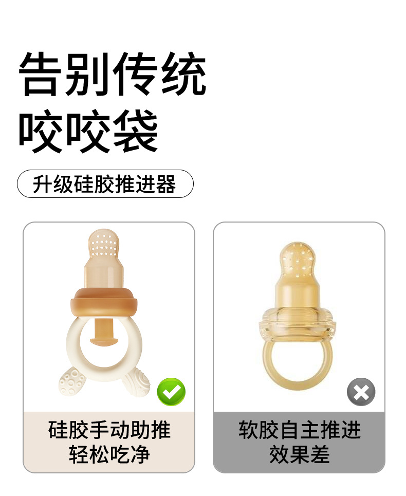 新款可推进咬咬乐食品级硅胶果蔬乐宝宝吃水果辅食磨牙棒奶嘴详情3