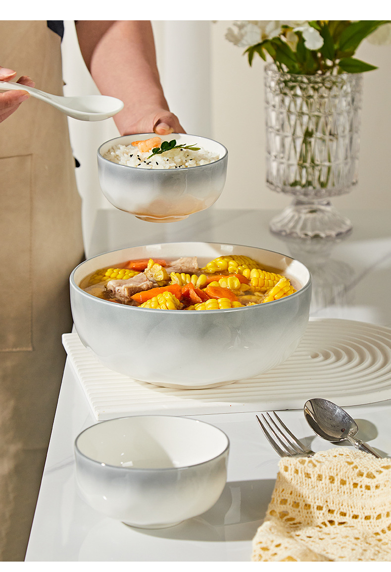 釉下彩2025新款石纹浅灰高级感陶瓷碗碟套装简约家用饭碗盘子勺子详情27