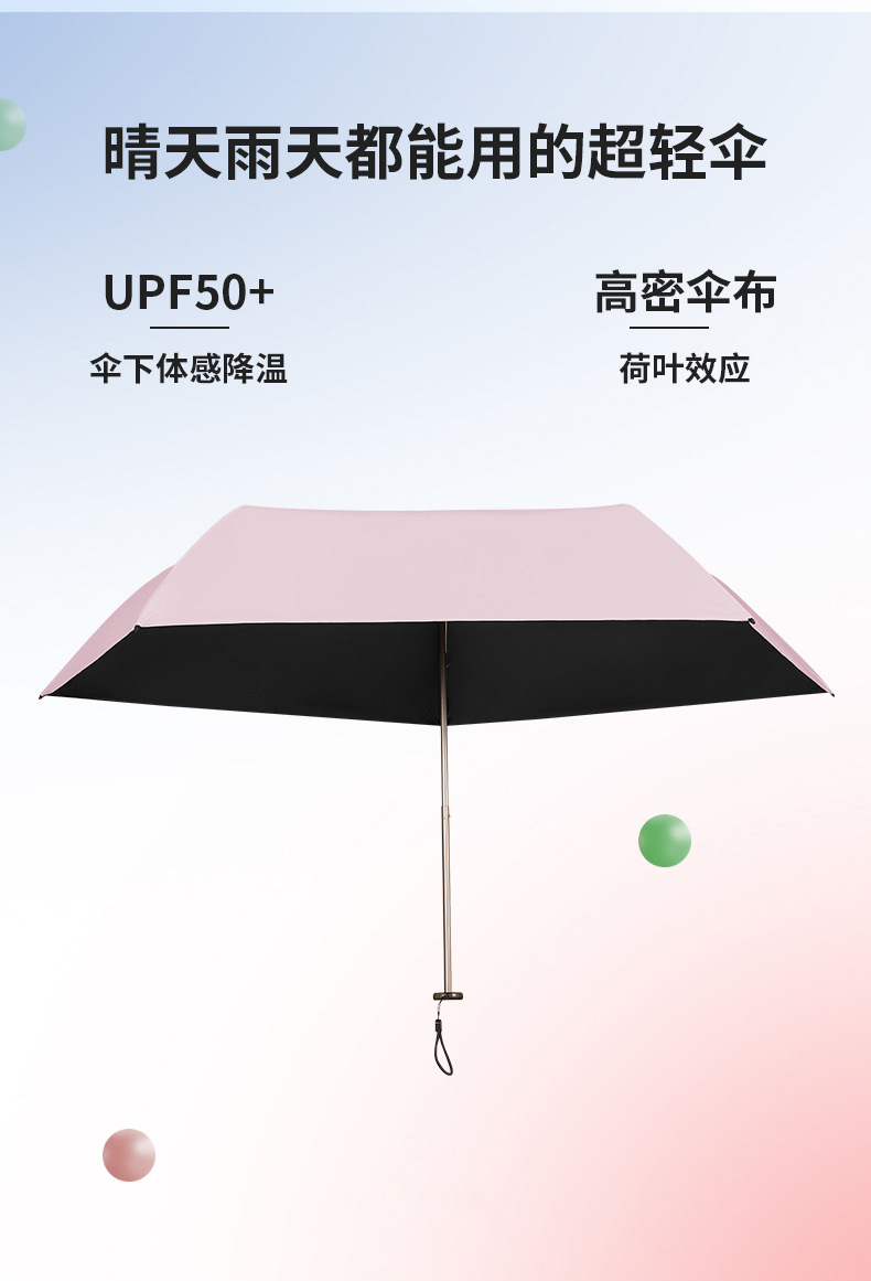 三折六骨超轻碳纤维黑胶面料防晒伞防紫外线晴雨两用口袋雨伞现货详情21
