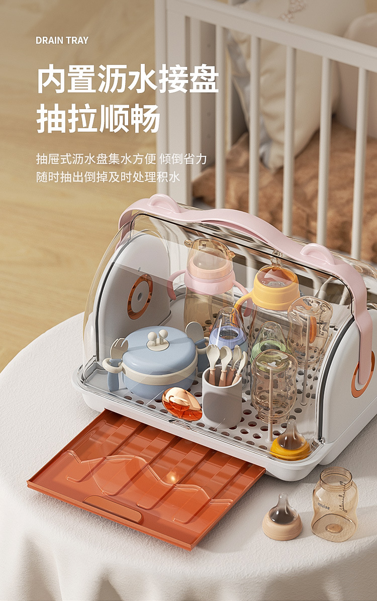 Baby bottle storage box with lid, dust-proof water cup, draining storage rack, baby bowl and chopstick storage box, plastic storage box, silicone dispensing box, baby complementary food, flowers, mud blocks, portable milk powder dispensing pic 23