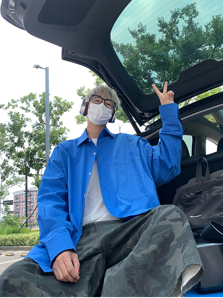 简恒薄款纯棉纯色衬衫男士长袖宽松防晒外套秋季痞帅日系休闲衬衣 pic 5