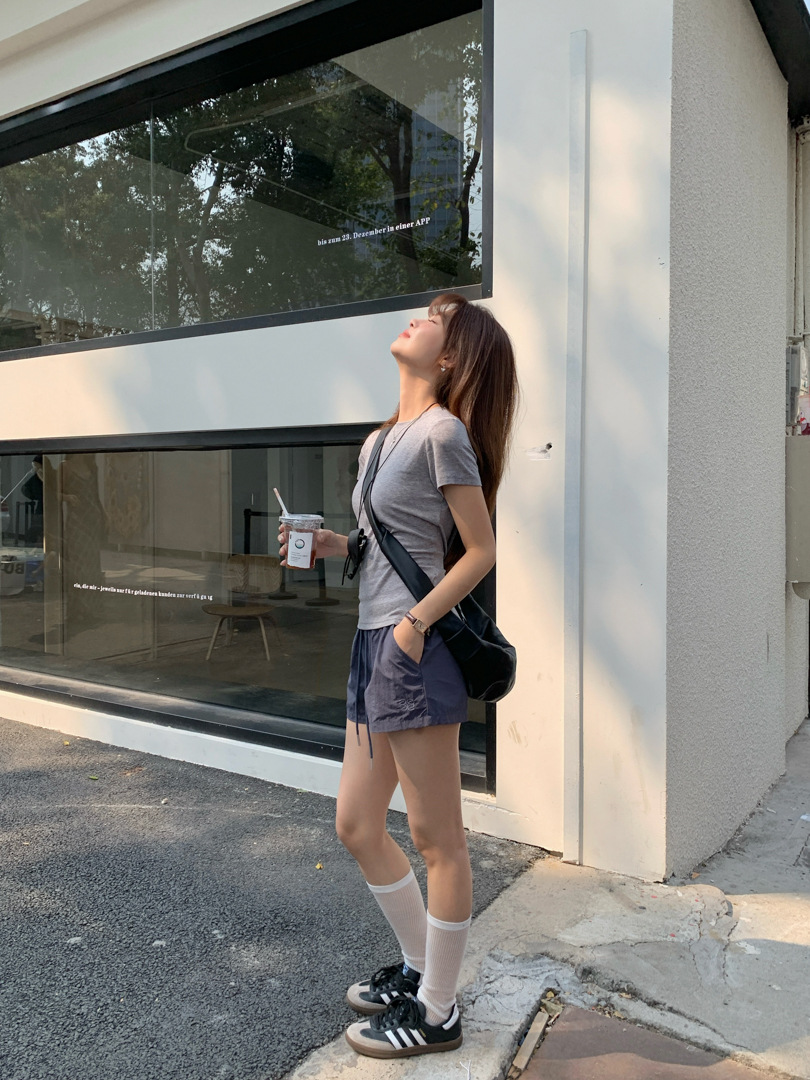 GAGD Tencel wool shoulder short-sleeved T-shirt for women, Millennium, sweet and cool, waist-tightening sport short-sleeved T-shirt top for spring pic 13