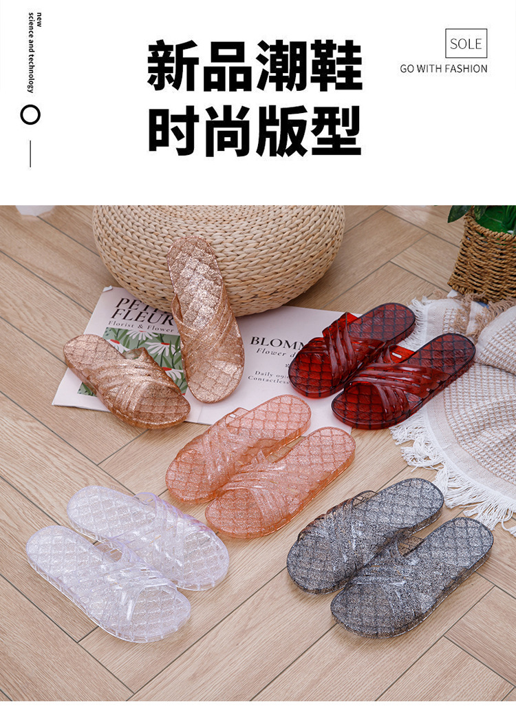 果冻女浴室老式一字熟胶塑胶不臭脚平底水晶凉拖鞋防滑居家鞋海边详情2