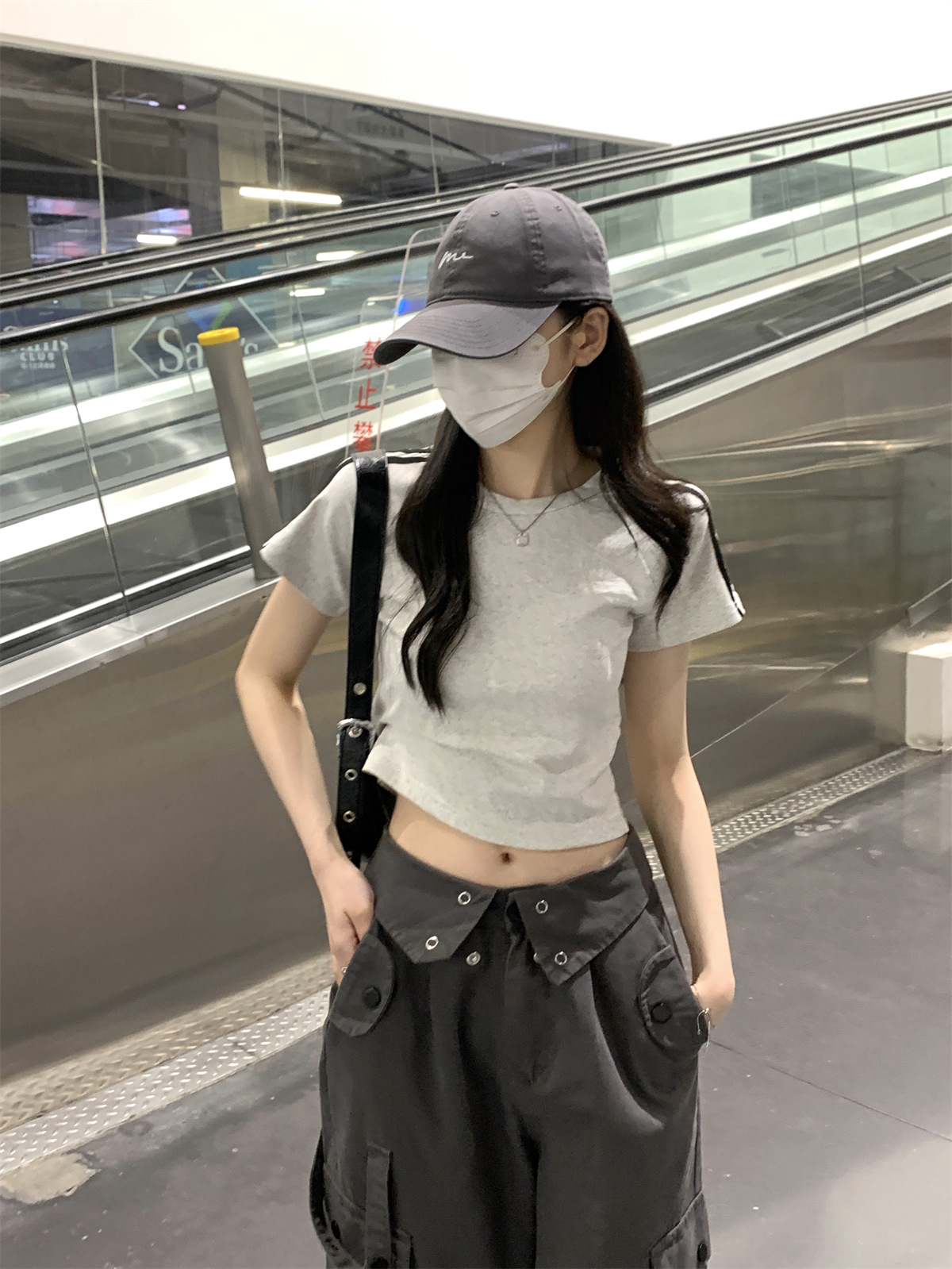 美式2024夏季新款韩版圆领修身插肩杠条显瘦百搭短袖T恤女装上衣详情25