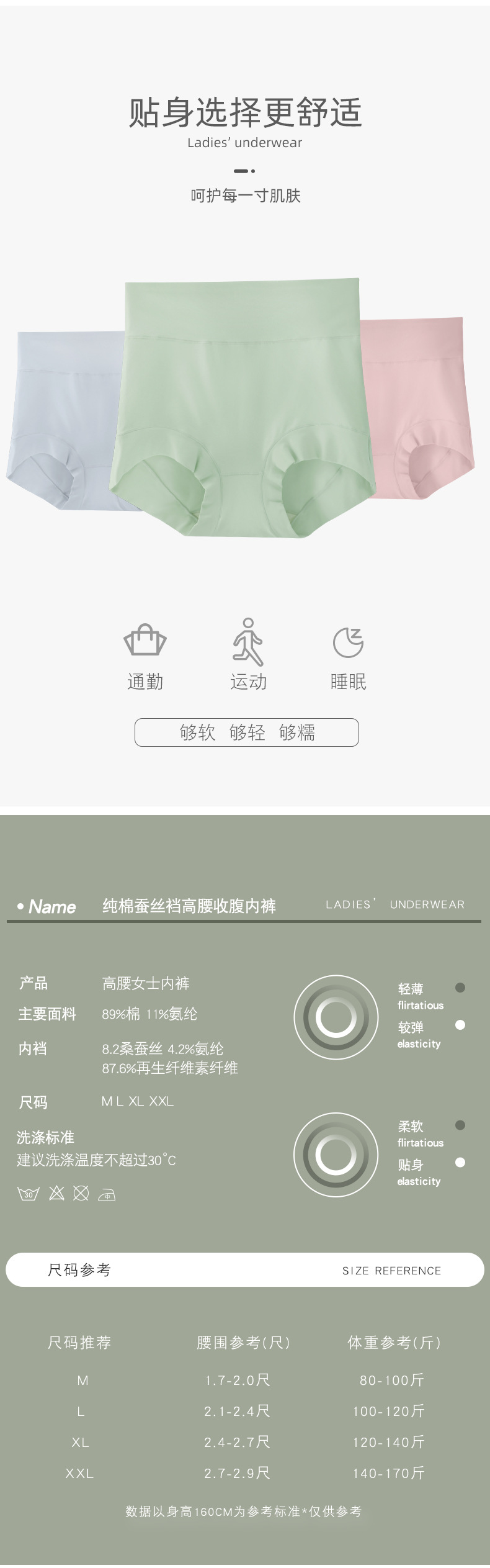高腰棉女士内裤女60S纯棉收腹提臀抗菌裆大码透气三角裤桑蚕丝裆详情8