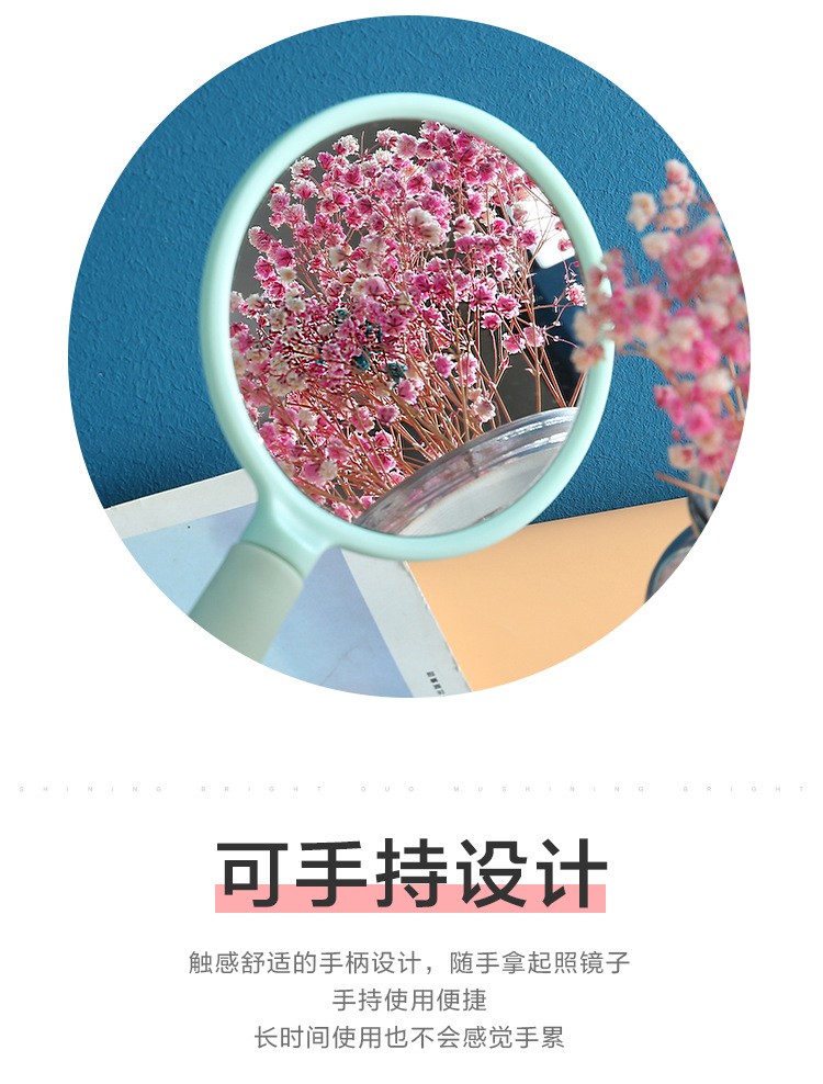 化妆镜欧式可爱卡通手柄手持美容小圆镜便携式随身学生手持镜批发详情5