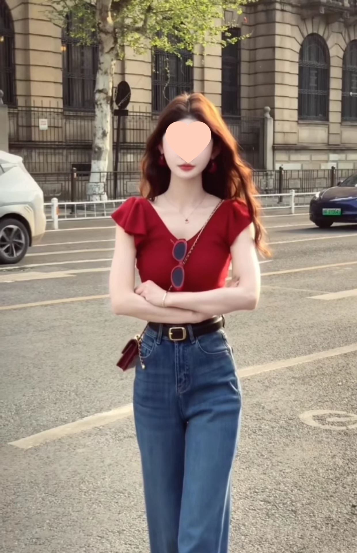 红色领短袖针织衫正肩恤女夏季修身显瘦纯欲辣妹小飞袖短款上衣详情2