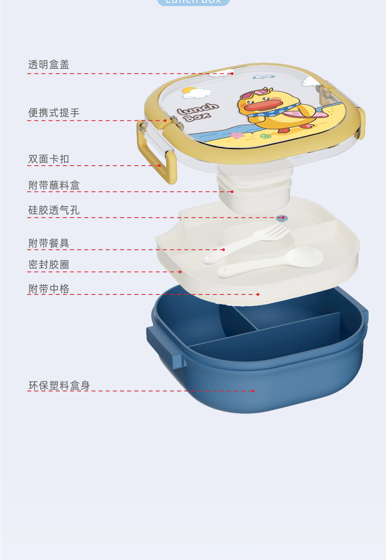 定制小学生卡通饭盒儿童午餐盒分格塑料可进微波炉加热保鲜便当盒详情13