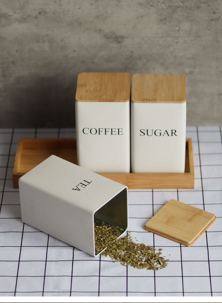 厨房用品竹盖方形铁盒coffeetea咖啡豆罐糖果茶叶包装现货茶叶罐详情14